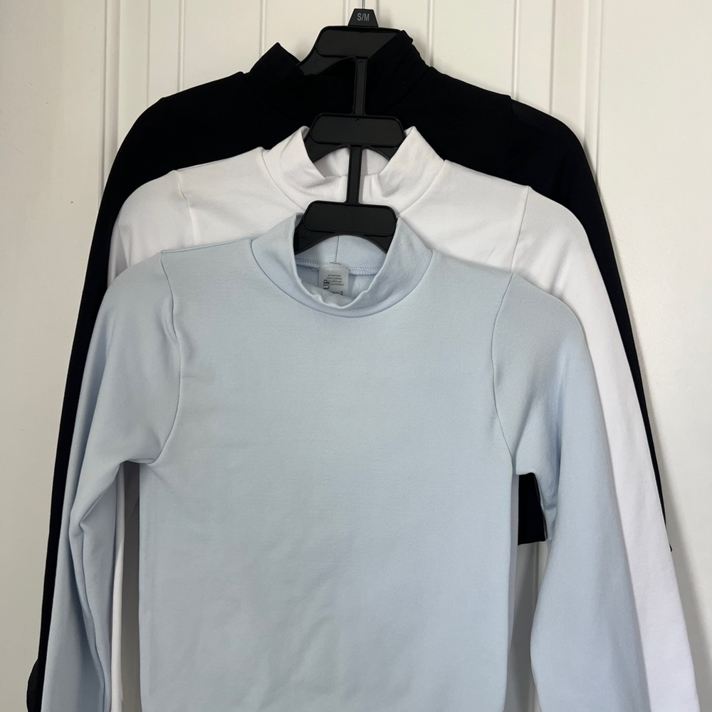 Set of Three Cropped Long Sleeve Mock Neck Tops